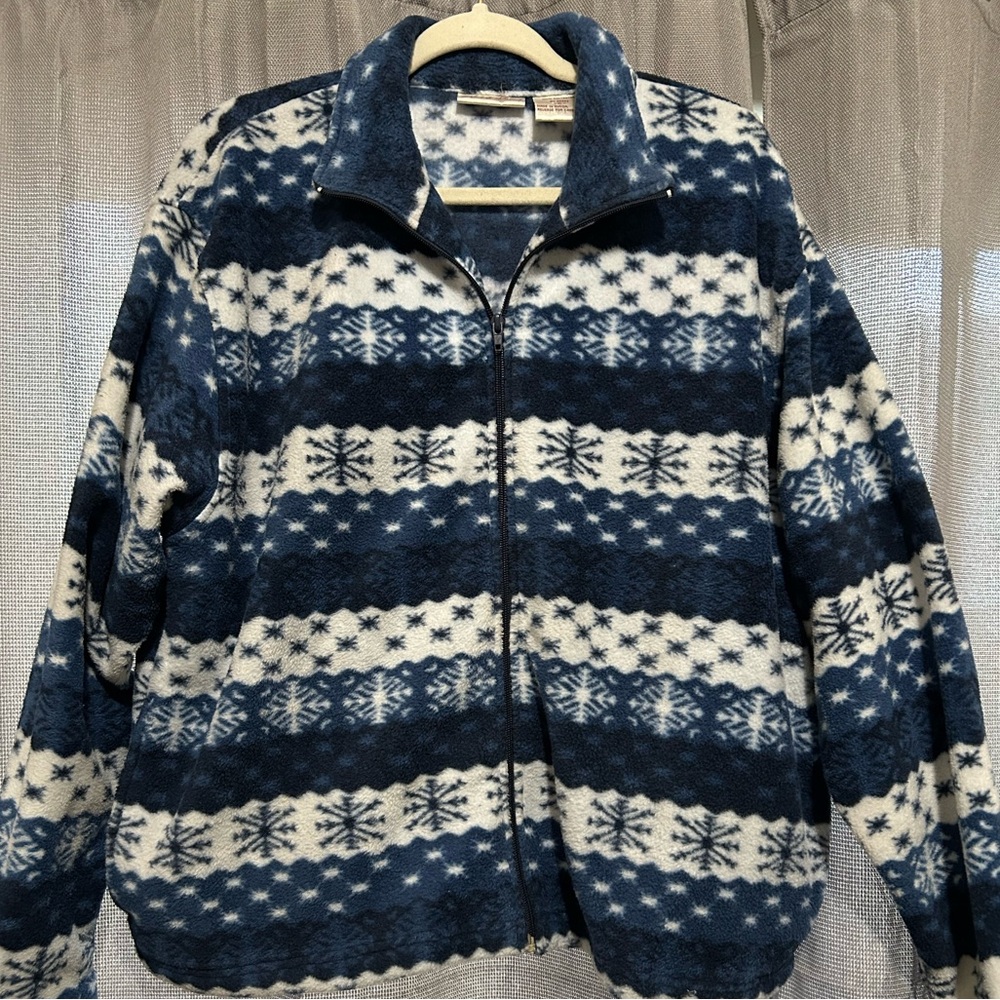 Navy and White Patterned Zip-Up Jacket